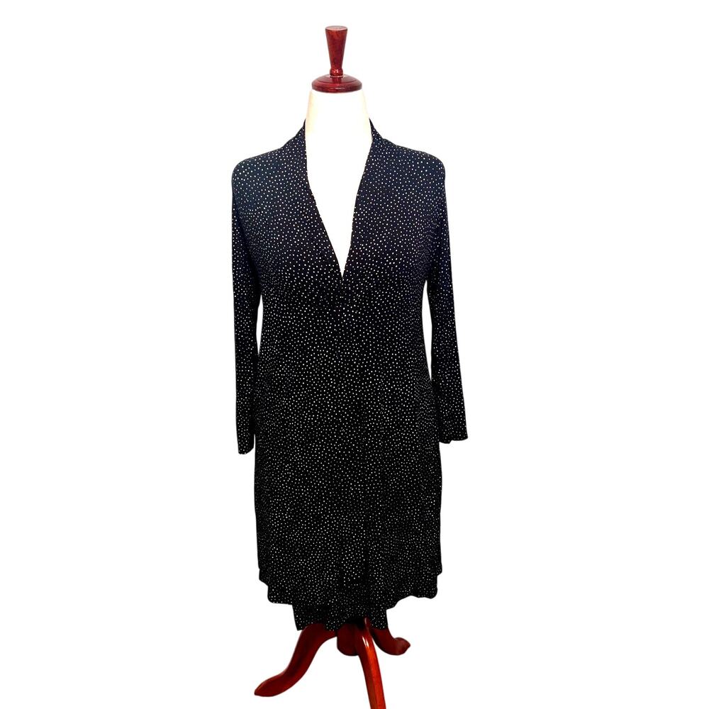 J. Jill long sleeve knit dress black & white dot twist front v neck sz XSP